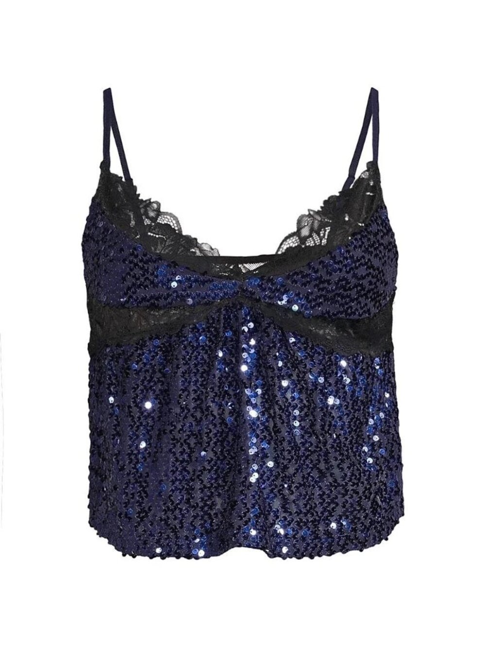 NWT Free People Right Rhythm Sequin Cami Midnight Blue Lace Tank Top Small